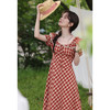 鹿向南「果浆微甜」红色格纹短袖连衣裙夏新款法式气质复古长裙女 商品缩略图1