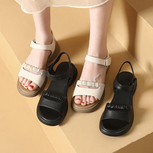 丁摩 头层牛皮软底妈妈凉鞋平底防滑舒适大码女鞋夏季新款中老年皮鞋5ZF-5121 商品图1