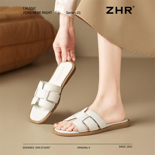 ZHR拖鞋女鞋2025新款夏季外穿平底一字拖女法式时尚罗马沙滩凉鞋 商品图8