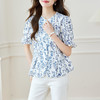 新中式印花衬衫青花瓷短袖上衣女夏季薄款纯棉别致衬衣女    MJ-44085 商品缩略图2