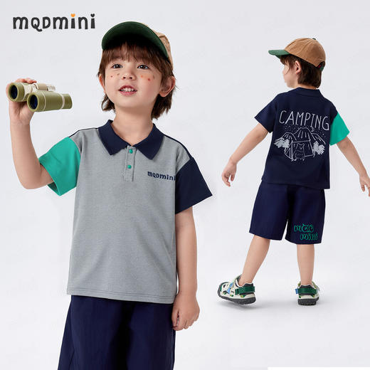 【5A抑菌+弹力莱卡】【90-140】【MQDmini】男童夏季短袖polo衫中小童撞色印花落肩袖上衣 商品图5