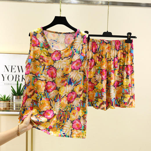 丁摩 绵绸短袖短裤套装女夏季宽松显瘦薄款家居睡衣两件套5ZF-2537 商品图6