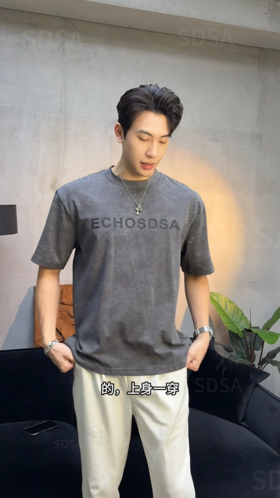 T2919夏季高级感新款潮牌扎染烫钻印花字母圆短袖T恤宽松百搭情侣上衣