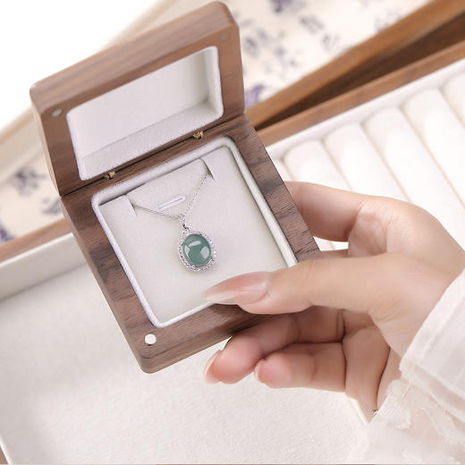 【领略春风】S925纯银蓝水翡翠蛋面镶边锆石超闪吊坠【CW-DZ06592】 商品图3