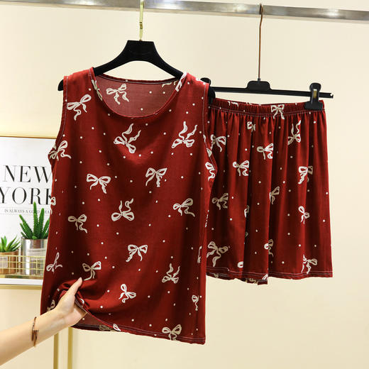 丁摩 绵绸短袖短裤套装女夏季宽松显瘦薄款家居睡衣两件套5ZF-2537 商品图7