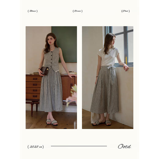 （小眠专属）SimpleRetro重磅100%亚麻复古条纹休闲套装 商品图1