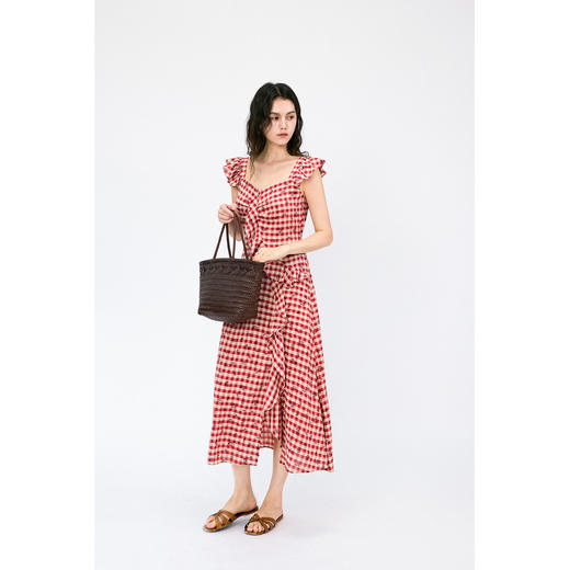 格纹荷叶边连衣裙 商品图0