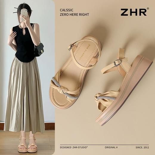 ZHR坡跟凉鞋女2025新款夏季网红高级水钻凉鞋轻便厚底增高凉鞋女 商品图1