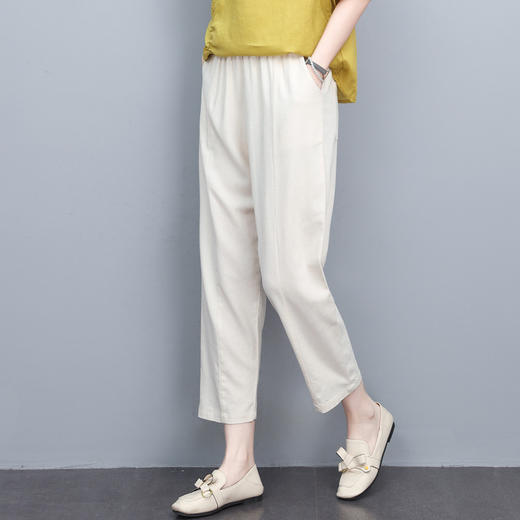 丁摩 夏装棉麻休闲时尚九分裤新款女装薄款松紧腰裤子5ZF-2207 商品图0