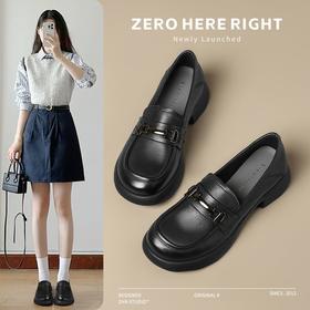 ZHR则则头层牛皮复古优雅乐福鞋女鞋2024新款金属衔扣百搭小皮鞋