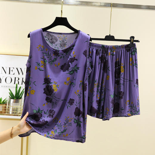 丁摩 绵绸短袖短裤套装女夏季宽松显瘦薄款家居睡衣两件套5ZF-2537 商品图2