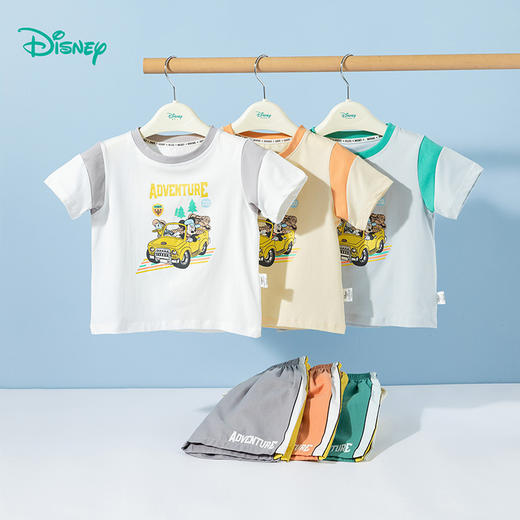 迪士尼2025夏季新款男童米奇短袖套装凉感拼接袖T恤宽松运动短裤两件套ZD2ET018 商品图2