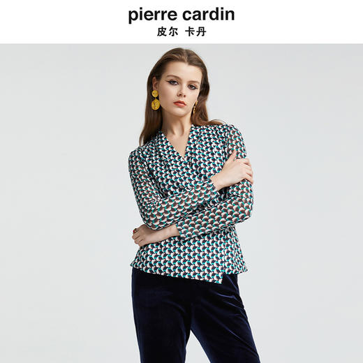 皮尔卡丹女装新款时尚修身压褶V领衬衫P4331B4990G3 商品图2