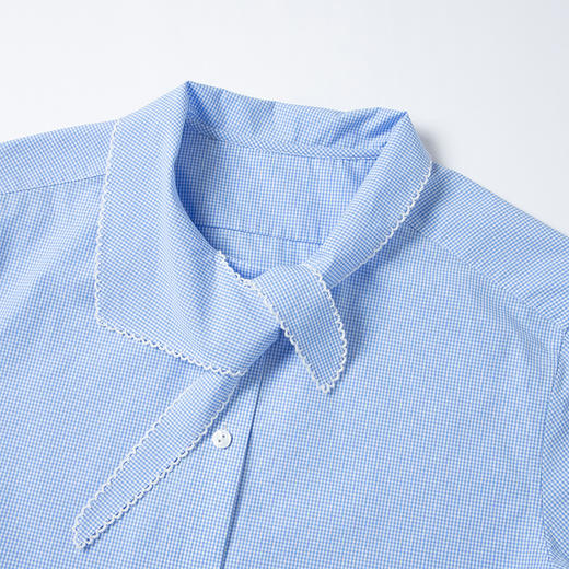 HERLIAN 2025夏季新品女士领口系带蝴蝶结设计短版格纹衬衫 商品图2