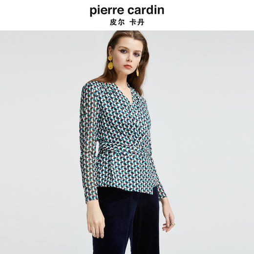 皮尔卡丹女装新款时尚修身压褶V领衬衫P4331B4990G3 商品图3