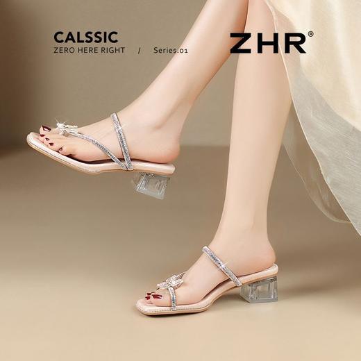 ZHR水钻拖鞋女2025新款夏季时尚夹趾拖鞋外穿洋气蝴蝶结粗跟女鞋 商品图9