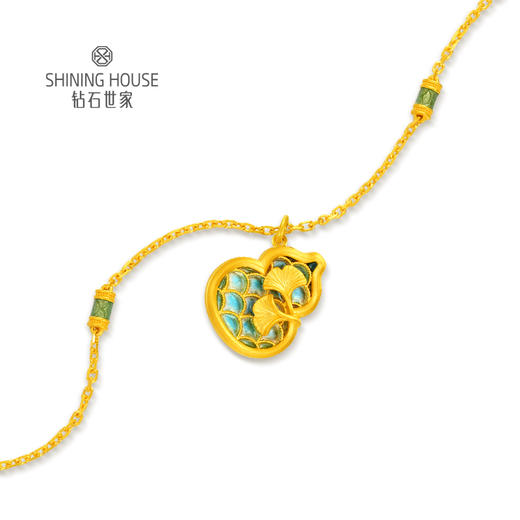 【福满厚禄系列】钻石世家  古法黄金窗花银杏葫芦珐琅吊坠  足金黄金吊坠（此款为单吊坠，不含项链，图片为搭配示意）【黄金产品不支持无理由退换货】预计3-5天发货 商品图3