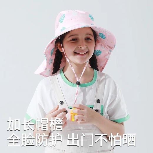 【UPF50+ 送口哨】儿童防晒渔夫帽夏季防紫外线宝宝遮阳帽男孩女孩太阳帽大帽檐披风 商品图2