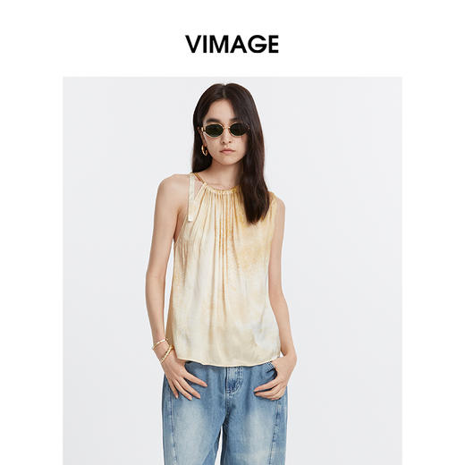 VIMAGE纬漫纪设计感晕染印花显瘦无袖T恤上衣2025夏季新款V2313917 商品图3