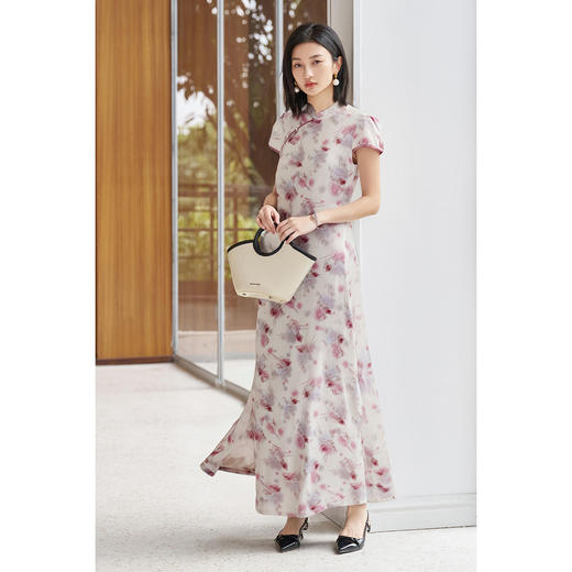 剩S/M/L 米思阳2025夏季新款新中式印花旗袍裙长款侧开叉盘扣连衣裙女2875 商品图1