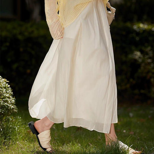 【Mariot 柔光拂夏仙女半身裙3087】  前后开叉设计，松紧腰A字中长裙 商品图0