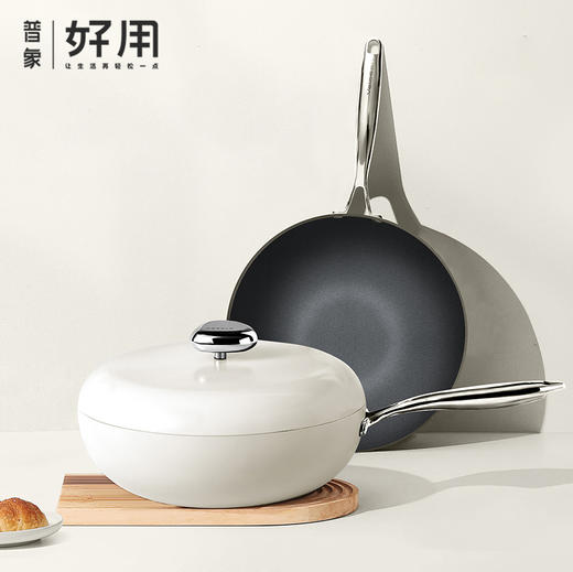 温仑山鹅卵石二代炒锅钛锅0涂层高端耐刮不粘二代炒锅 商品图0