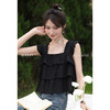 【6折秒杀】鹿向南「温婉气质」黑色方领背心夏新款时尚宽松百搭荷叶边上衣女L55637 商品缩略图3