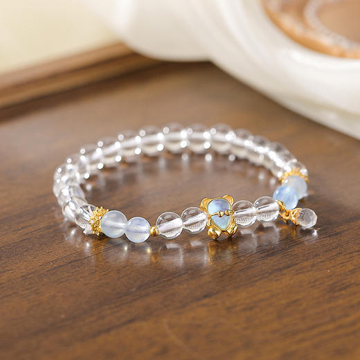 【冰雪小熊】S925纯银海蓝宝白水晶小熊圆珠手串【CW-SL11739-31】 商品图1