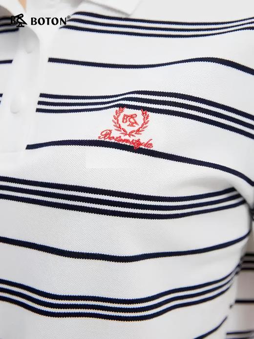 波顿夏季短袖黑白色条纹女士polo衫t恤高端美式休闲上衣LT328225 商品图2