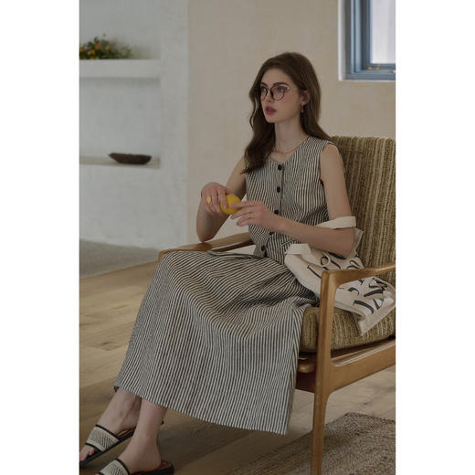 （小眠专属）SimpleRetro重磅100%亚麻复古条纹休闲套装 商品图3