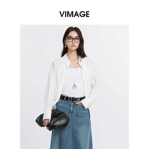 VIMAGE纬漫纪秋季新款时尚气质显瘦收腰设计简约百搭白衬衫V2209806 商品图0