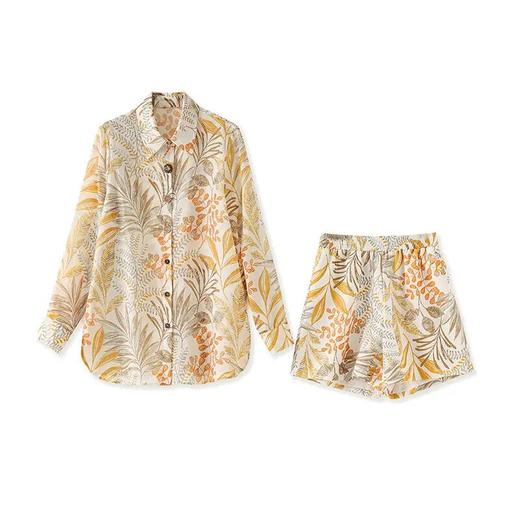 「高货wl」全新升级【铂金会员321/天猫429/差价108】(99721)洛诗琳夏季新款慵懒度假风翻领印花衬衫休闲高腰短裤两件套99721 商品图4