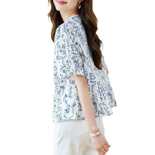 新中式印花衬衫青花瓷短袖上衣女夏季薄款纯棉别致衬衣女    MJ-44085 商品图4