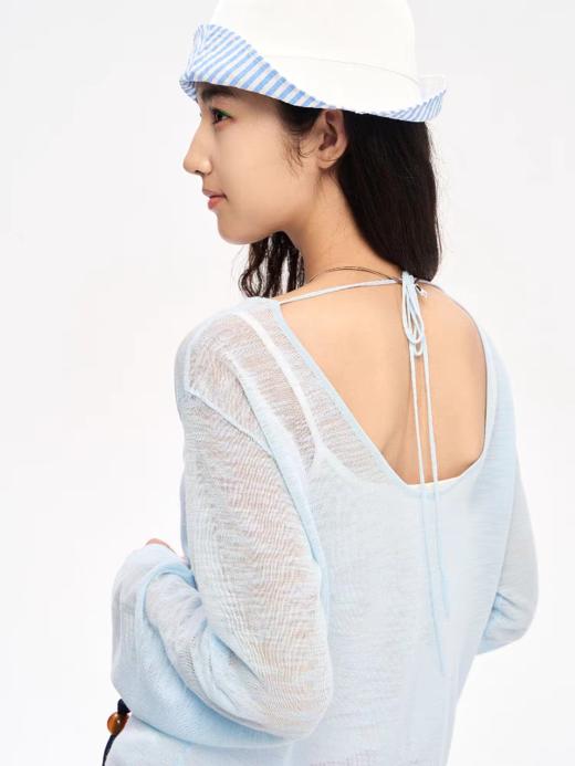 heris/H52101/古董蕾丝印花 凉感天丝微透针织 系带露背防晒长袖罩衫 商品图2