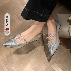 西遇蝴蝶结尖头单鞋女新款夏季法式绝美内增高配裙子玛丽珍鞋V1056721
