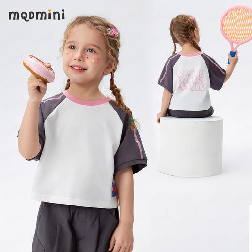 【5A抑菌】【90-140】【MQDmini】女童短袖t恤儿童圆领撞色短款宽松上衣 商品图1