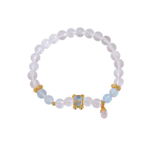 【冰雪小熊】S925纯银海蓝宝白水晶小熊圆珠手串【CW-SL11739-31】 商品图4