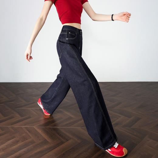 【限时秒杀】设计感车缝线复古深蓝牛仔裤女直筒裤V0050784 商品图2