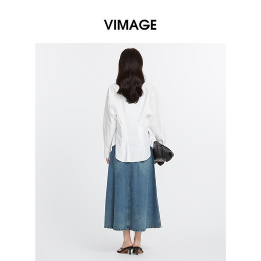 VIMAGE纬漫纪秋季新款时尚气质显瘦收腰设计简约百搭白衬衫V2209806 商品图4