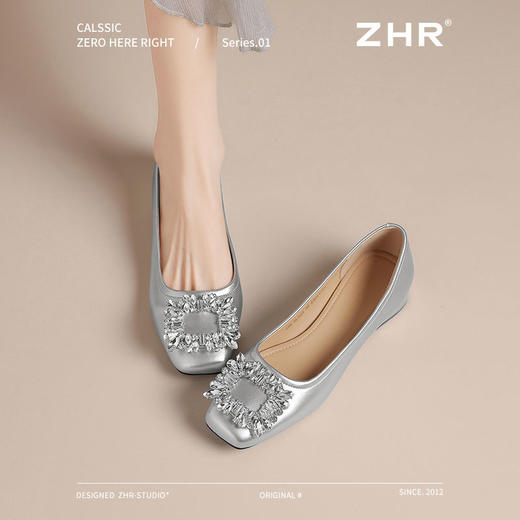 ZHR则则法式复古水钻方扣平底单鞋女2025新款百搭浅口一脚蹬女鞋 商品图9