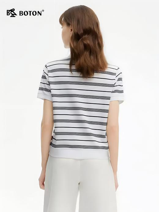 波顿夏季短袖黑白色条纹女士polo衫t恤高端美式休闲上衣LT328225 商品图4