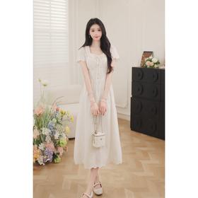鹿向南「海岛漫步」优雅气质法收腰式连衣裙女夏季新款掐腰长裙子QJD00382