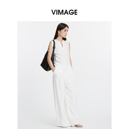 VIMAGE纬漫纪设计师款亚麻气质简约背心小U型领廓形上衣2025夏季新款V2313928 商品图1