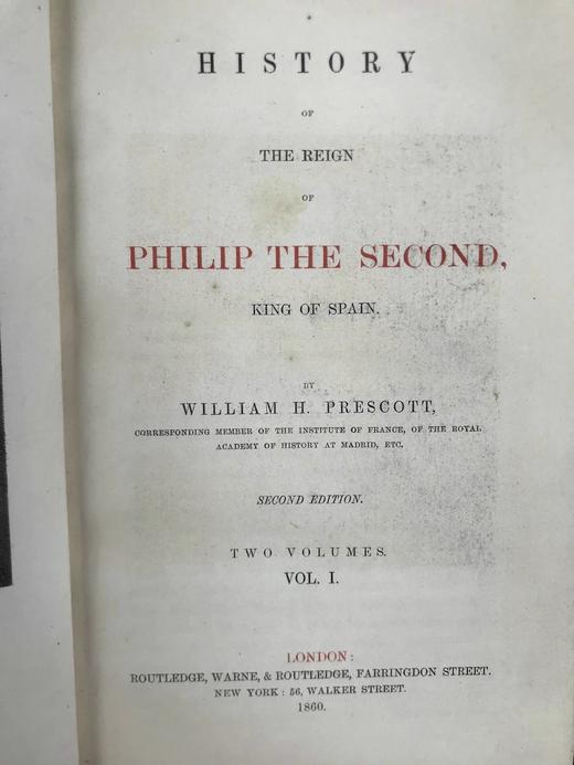 1860年 普雷斯科特《西班牙国王腓力二世统治史》（全2卷） 5幅肖像插图 全真皮精装大32开 商品图4