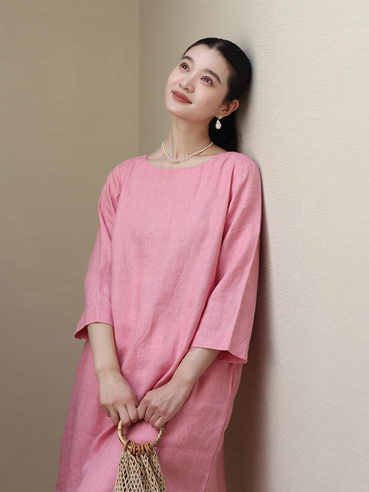 新绽放D284朵自然文艺纯亚麻连衣裙出游宽松大码长款叠穿棉麻裙 商品图4