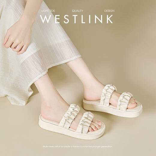 西遇法式小凉拖鞋女新款夏季仙女风软底厚底凉鞋配裙子一字拖K1156800 商品图3