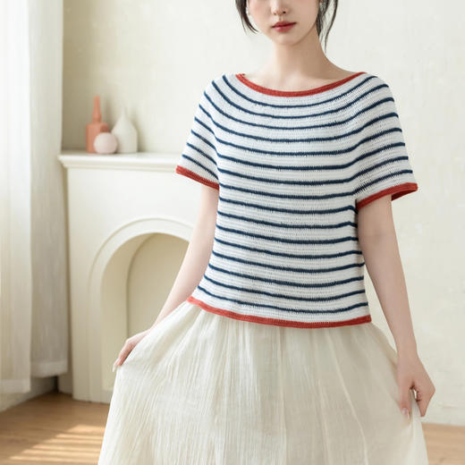 苏苏姐家至简育克条纹短袖手工diy钩针棉线蕾丝衣服毛线团材料包 商品图1