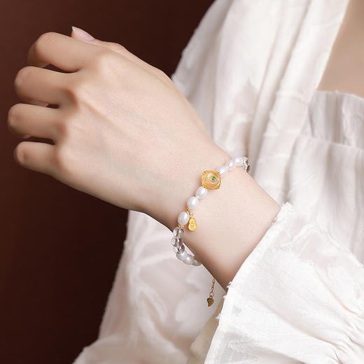 【吉庆有加】S925纯银天然珍珠白水晶隔珠平安扣葫芦手链【CW-SL11626-32】 商品图3