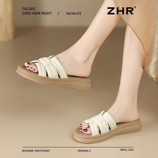 ZHR一字拖女2025新款夏季休闲百搭拖鞋女洋气ins厚底沙滩拖鞋外出 商品图6