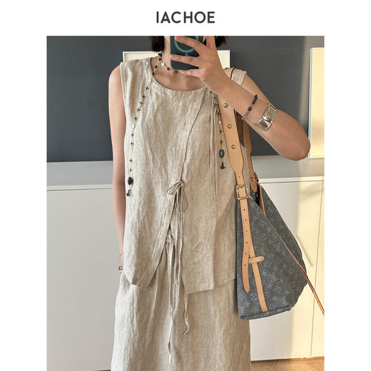 棉仓3631503004-IACHOE系带含亚麻背心 商品图4